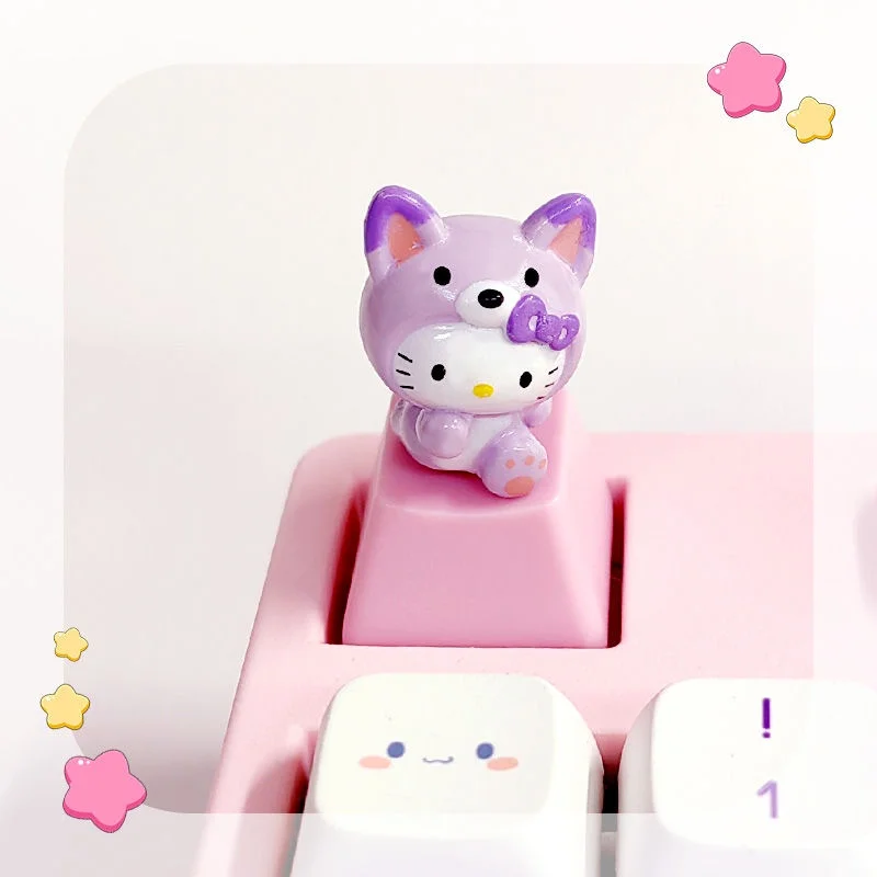 Cute Pink KT Cat Keycap Transparent PBT Personalized Customized Cartoon Key Cap for Mechanical Keyboard