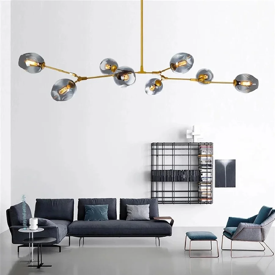 

Modern Metal LED Chandelier Lighting Lustre Living Room Villa Interior Decor Pendant Lamp Lighting Glass Ball Kitchen Fixtures