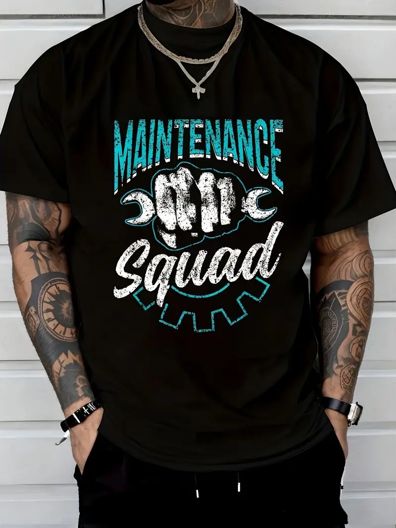 Maintenance Graphic T-Shirt Distressed Blue Text Interlocking Wrenches Design Stylish Black Tee For Mechanics And Enthusiasts