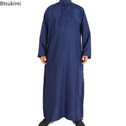 Muslim Fashion Abayas for Men Solid Crew Neck Jubba Thobe Loose Casual Robe Saudi Arabic Kaftan Pakistan Caftan Islamic Clothing