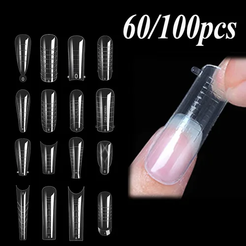 60/100 Uds. De uñas postizas de doble forma, cobertura completa, puntas de molde de construcción rápida, moldeador de uñas postizas, accesorios de moldes superiores extensibles