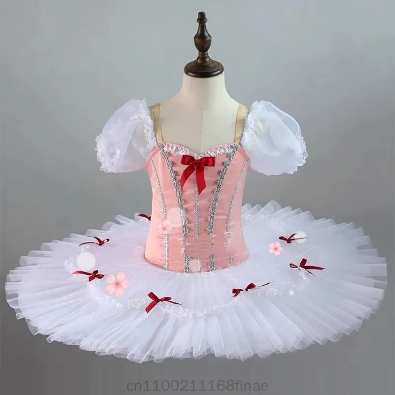 children's-pink-ballet-skirt-bow-tutu-skirt-swan-strap-performance-costume-stage-dance-performance-costume