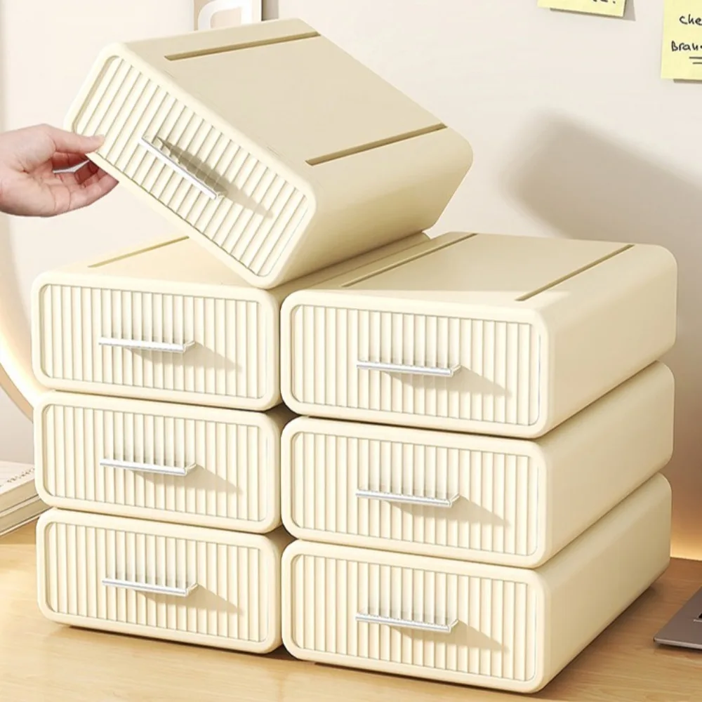 

Plastic Desktop Storage Box Stackable Cosmetics Office Storage Cabinet Single-Layer with Drawer Stationery Table Organizer