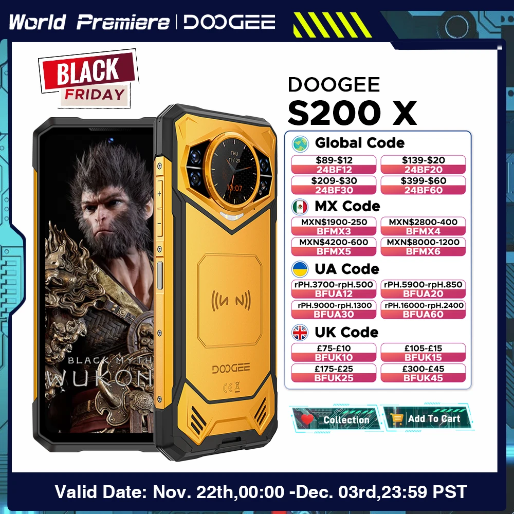 World Premiere DOOGEE S200 X 5G 12GB 512GB Rugged Phone MTK Dimensity 7050 10100mAh 33W battery 6.72” FHD+120Hz IPS screen