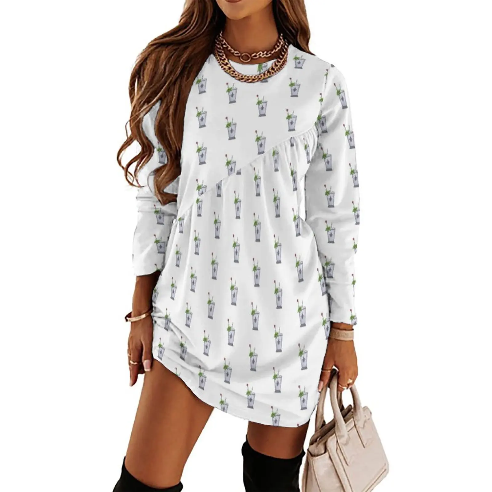 

Mint Julep with Rose Long Sleeved Dress dresses summer woman 2024 elegant women"s sets Summer women"s clothing fairy dress