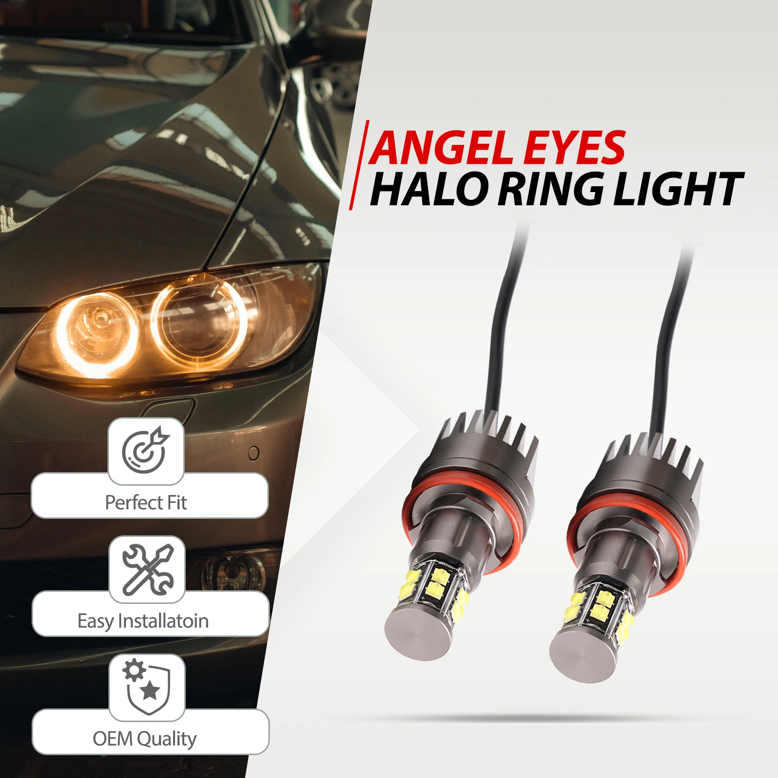 2x For BMW E91 Touring Facelifted (328i, 328xi) Headlight H8 12 LED Error Free Angel Eye Halo Ring Light Blub Parking Light 120W