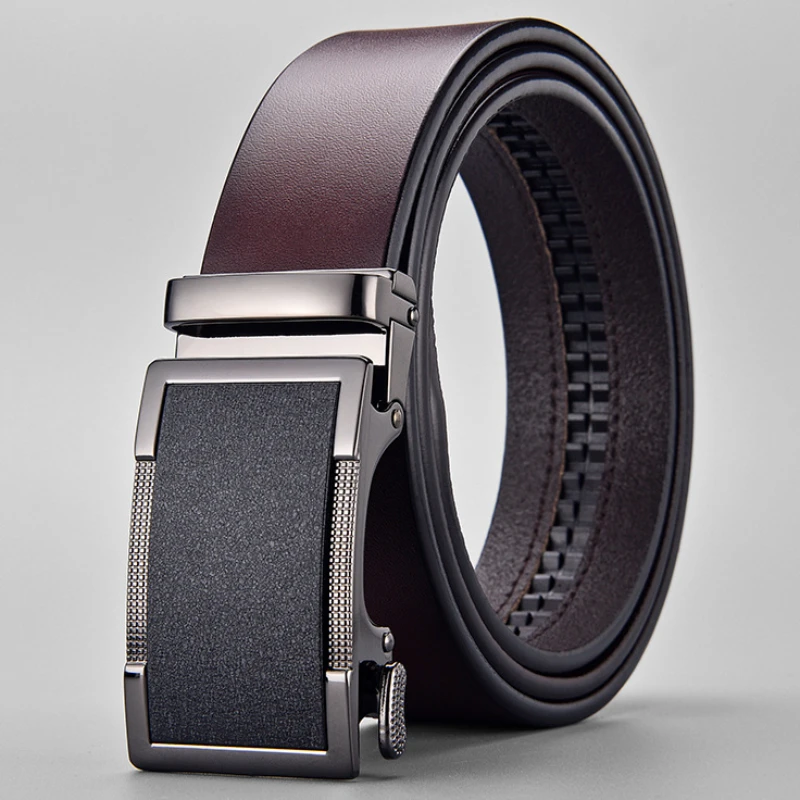Business Belts for Men Famous Brand Genuine Leather Belt Male Metal Automatic Buckle Waist Strap Durable for Jeans & Formal Wear