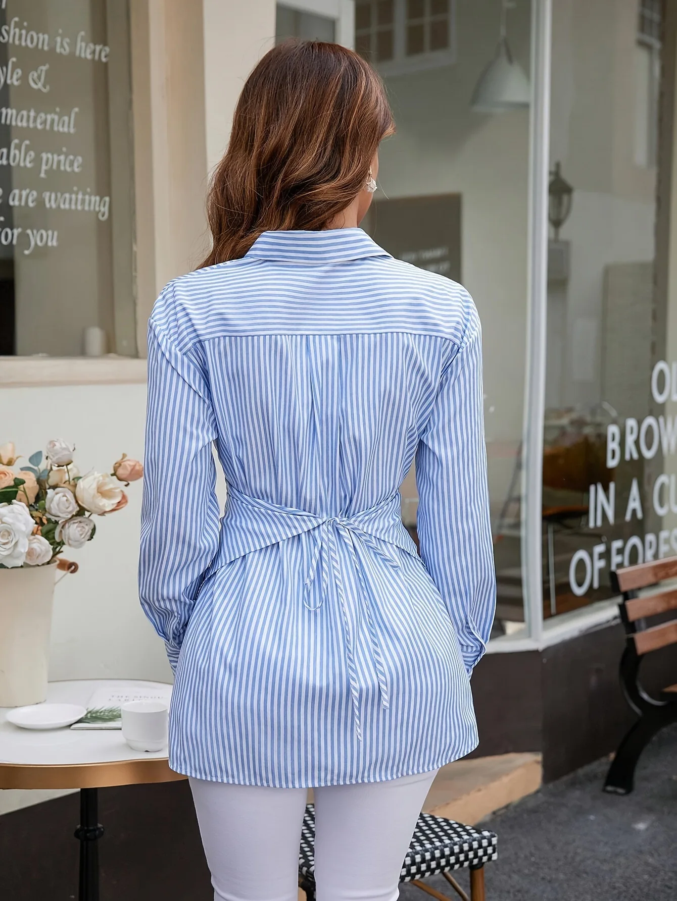 Camisa feminina listrada de pendulares, casaco simples, high-end, estilo fino europeu e americano, novo, verão, 2024