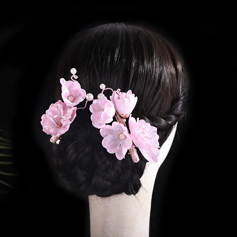 Lucky Bracelet Hand String Pink Flower Begonia Headwear Antique Peach Blossom Hair Hairpin Silk Flower Hairpin Simulation Hair