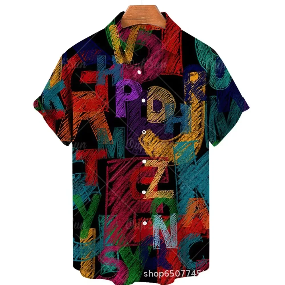 Trendy Brand Colorful Spray Painted Letter Printed Short Sleeved Shirt with Floral Patterns,personalized Street Hip-hop Thin Top