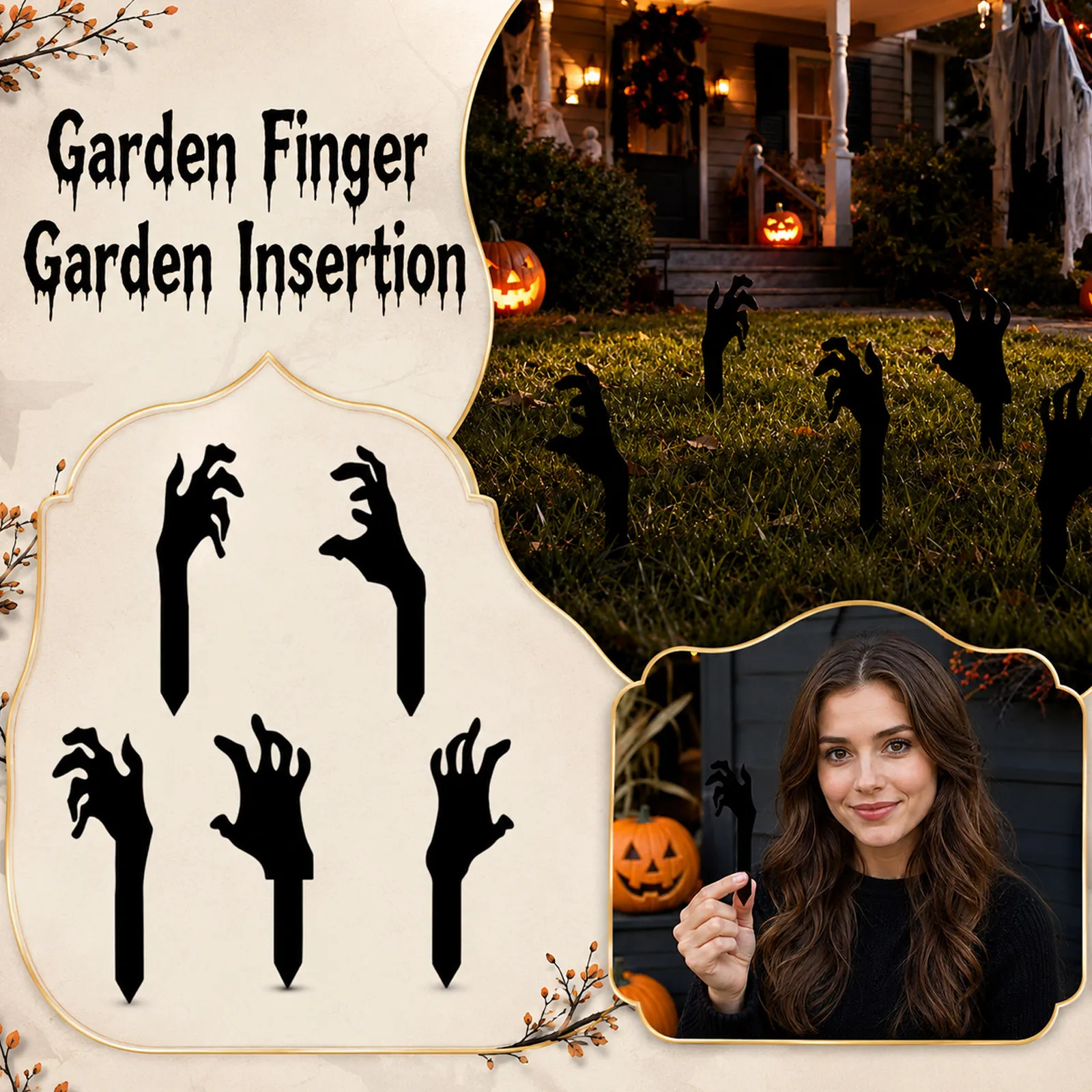5pcs Halloween Black Horror Skull Finger Yard Sign 2D Acrylic Skeleton Finger Garden Stake for Outdoor Lawn Decoration