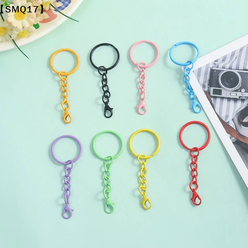 50pcs Colorful Keyrings With Chains Lobster Clasps For DIY Jewelry Making Keychain Connector Hooks Bags Holder Supplies【SMQ】