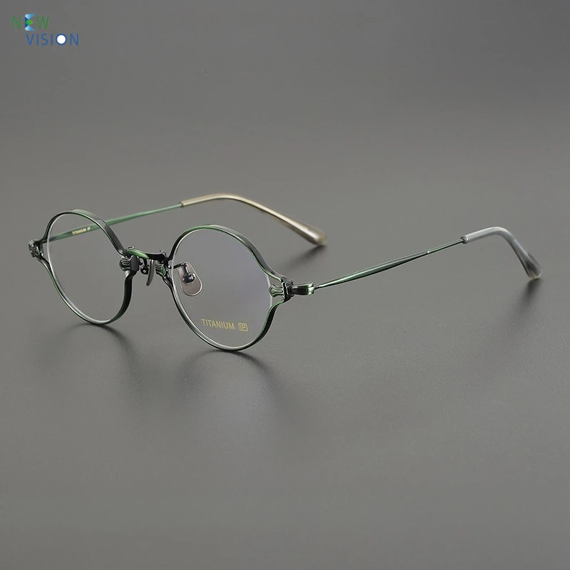 

2025 Japan Retro Glasses Women New Pure Titanium Dark Green Small Frame Eyeglass Frames Men Support Myopia Anti Blue Light Lens