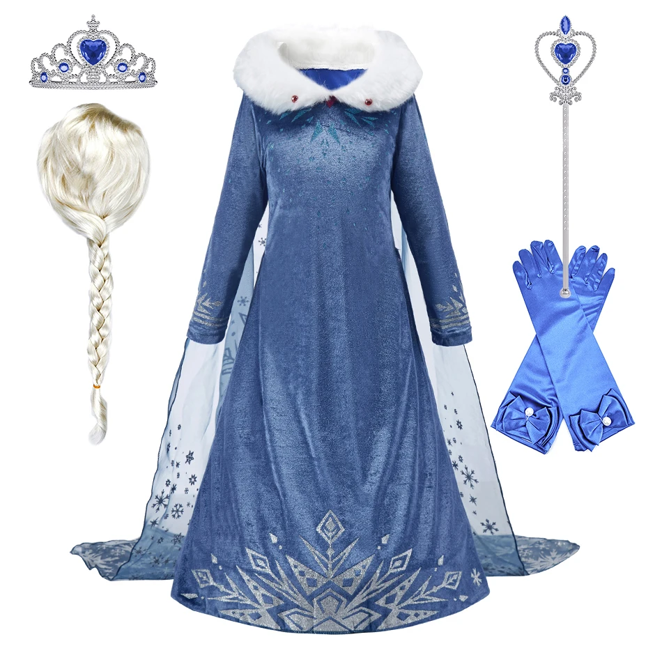 

Kids Elsa Cosplay Dress Children Princess Clothing Girls Autumn Winter Pageant Long Sleeve Gown Birthday Party Snowflake Clothes