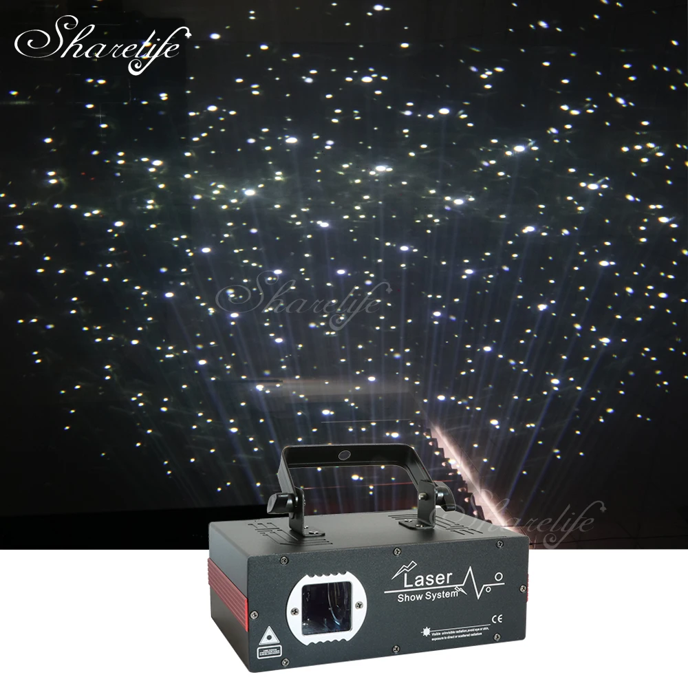 sharelife mini projetor de laser 2w luminaria com efeito de neve para festas de casamento de natal com estrelas brancas e universo 01