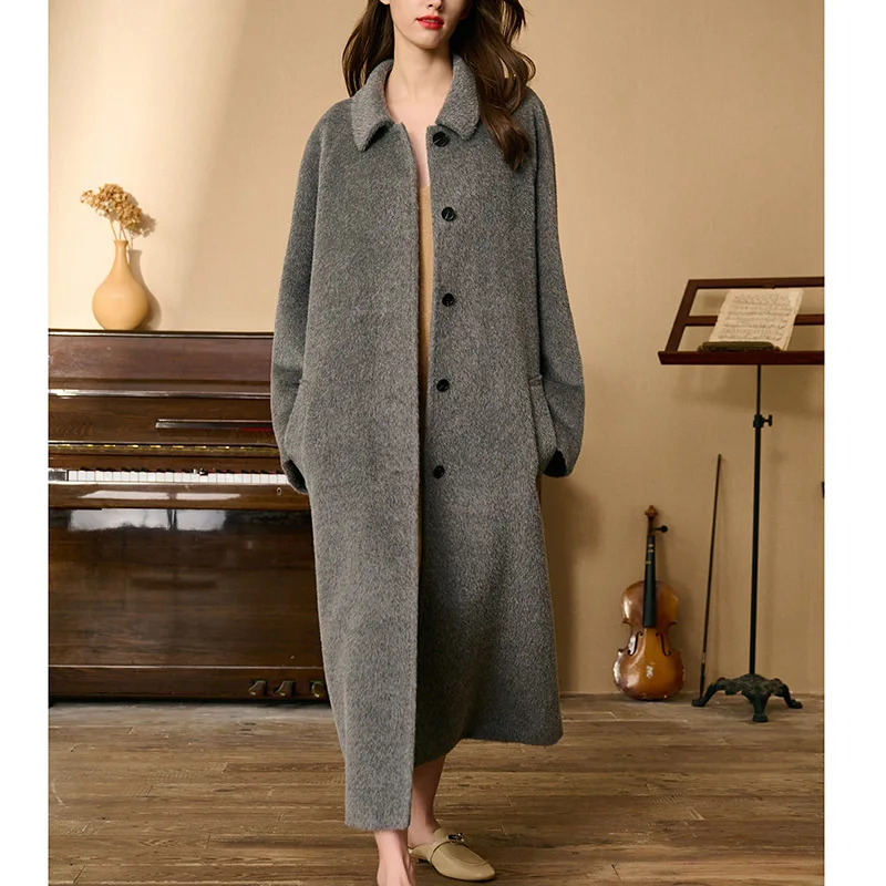 Fengbaoyu Autumn Winter High-end Hepburn Style White Double-sided Alpaca Coat Ladies' Wool Coat Elegant Women's Clothes