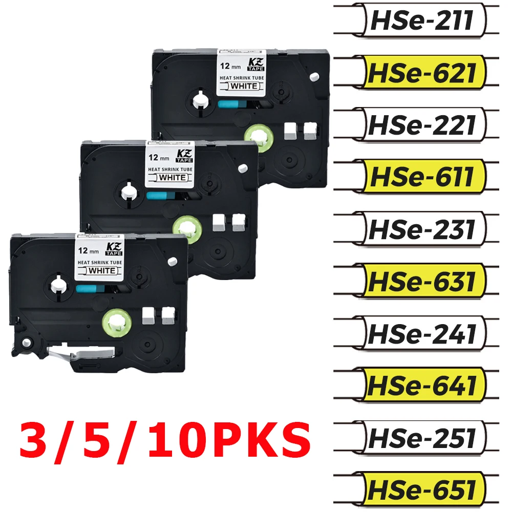

3/5/10PKS Heat Shrink Tube tape HSE-231 HSE-631 HSE-221 HSE241 HSE-251 Cable Tags FOR Brother P-touch PT-E550W PTH110