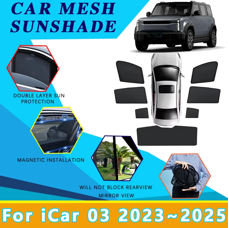 

Mesh Sunshade For iCar 03 Jaecoo J6 2023~2025 Sun Protection Heat Insulation Magnetic Side Window Privacy Shades Car Accessories
