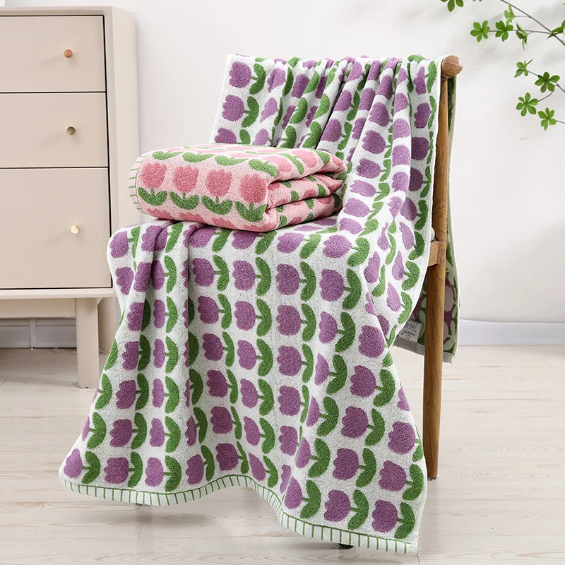 Flower Large Thick Cotton Bath Towel 70x140cm White Shower Towel for Home Bathroom Homestay Hotel Adults Soft Absorbent Towel