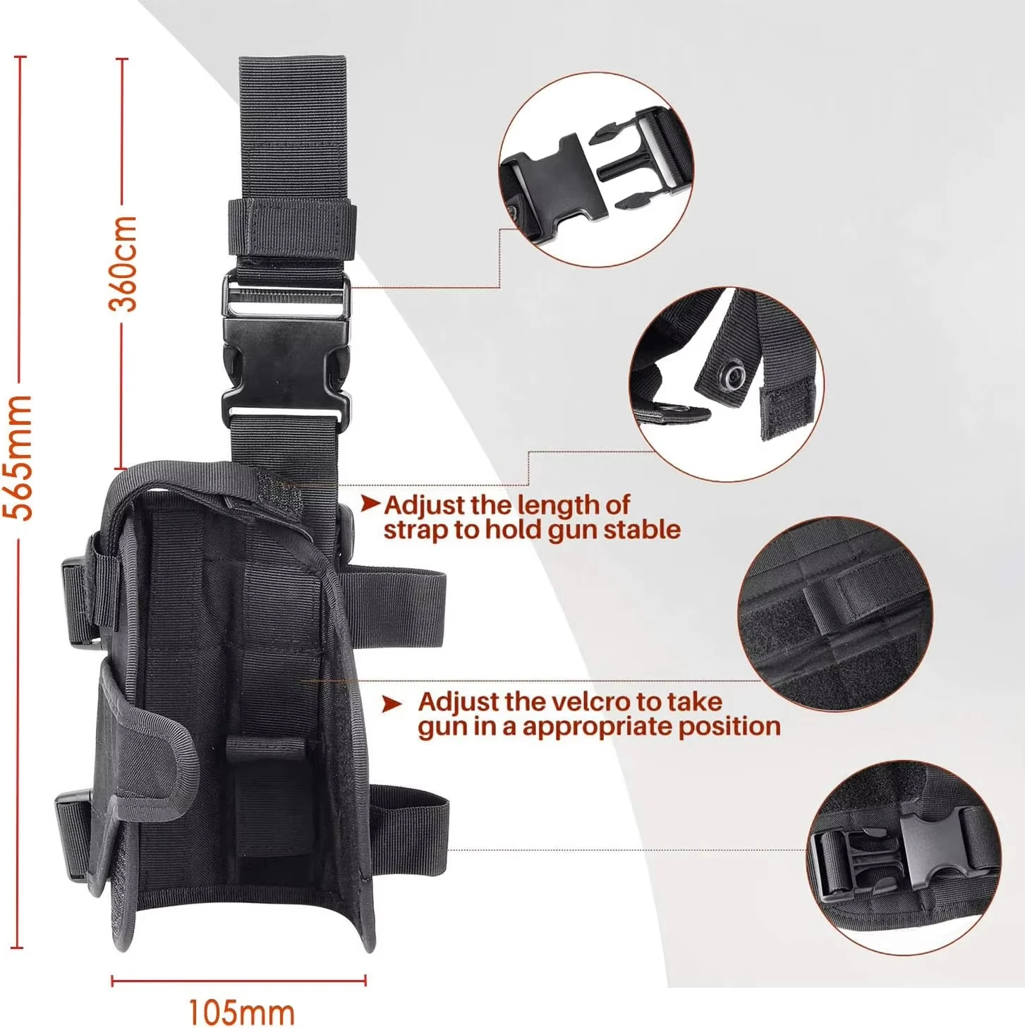 Left/Right Leg Gun Holster Gun Bag GLOCK 17/M9/P226/CZ 75 Revolver Leg Adjustable Airsoft Pistol Gun Case Outdoor Sports Hunting image 4