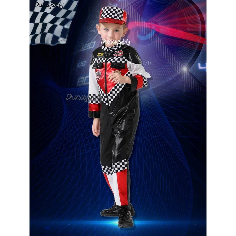 DY20F1 Bestuurder Autoracen Racer Cosplay Kostuum Set Aankleden Halloween Party Kerstcadeau Hoed Costumized Outfit Kinderen Kinderen B