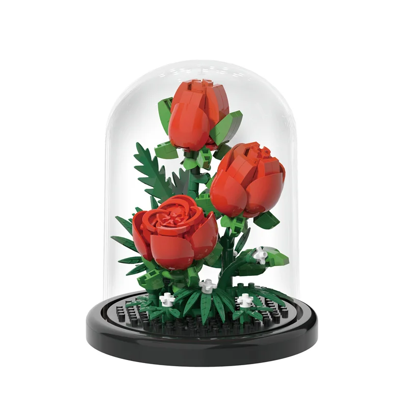 Micro Flower Building Blocks Simulation Sunflower Rose Lily Eternal  Flower Ornament Garden Puzzle Assembling with Dust Covers