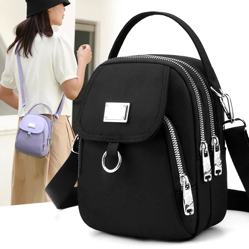 

High Quality Durable Nylon Female Mini Bag Fashion 3 Layers Women Small Shoulder Bag Pretty Style Girls Shopping Phone Bag