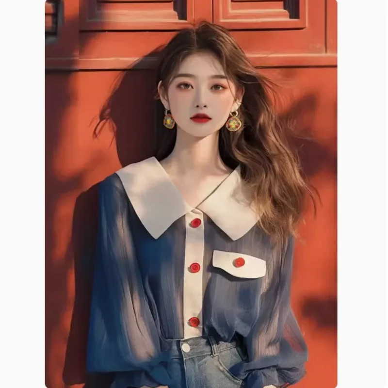 Chiffon Vintage Women\'s Shirt Summer New 2024 Solid Korean Clothing Sales Loose Tops Short Sleeves Elegant Women Blouses