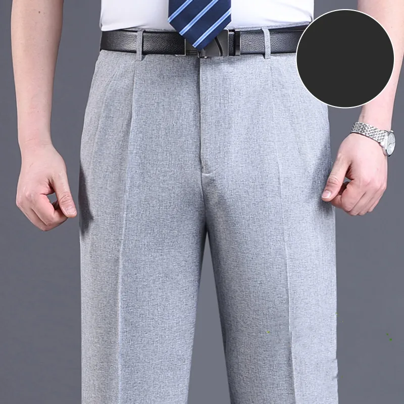 Double Pleated Suit Pants Men  Black Brown Business Khaki Trousers For Men Loose Straight Classic Men Pant Thin Summer 2023