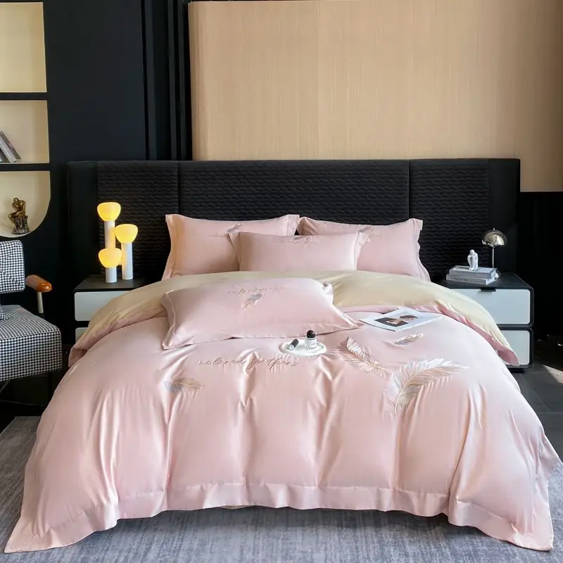 

Luxury Princess Style Embroidered Bedding Set - Premium Non-Cotton Girly Duvet Cover & Sheets (3/4 Pcs)