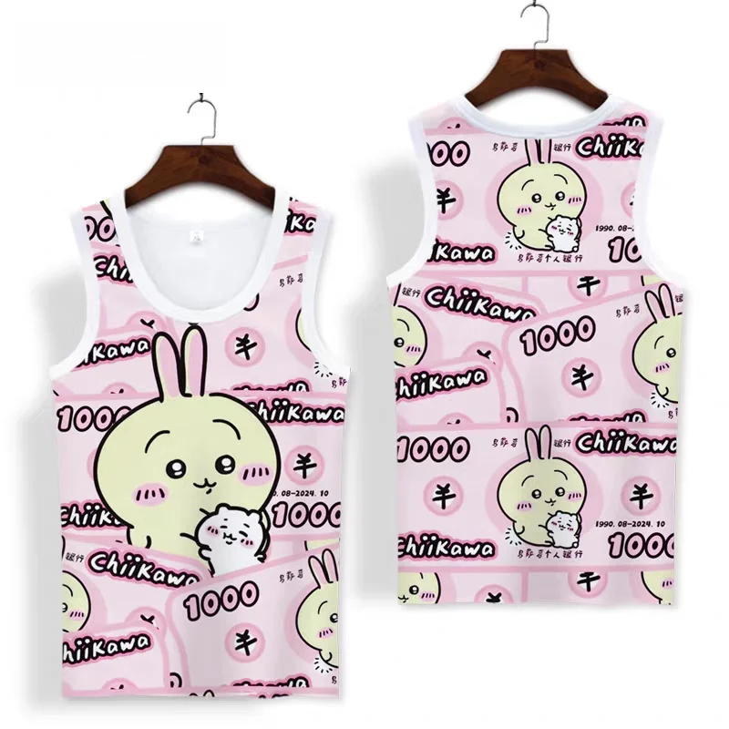 Chiikawa Is All Here! Adult Couple Soft Cute Cartoon 3D Print Vest Sports Leisure Loose Breathable Short Sleeves FamilyMatching