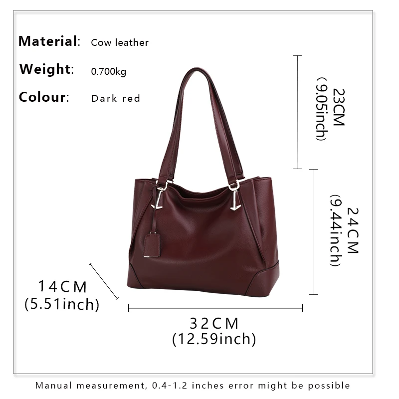 Genuine leather women\'s tote bag, fashionable and versatile, large capacity cowhide shoulder bag