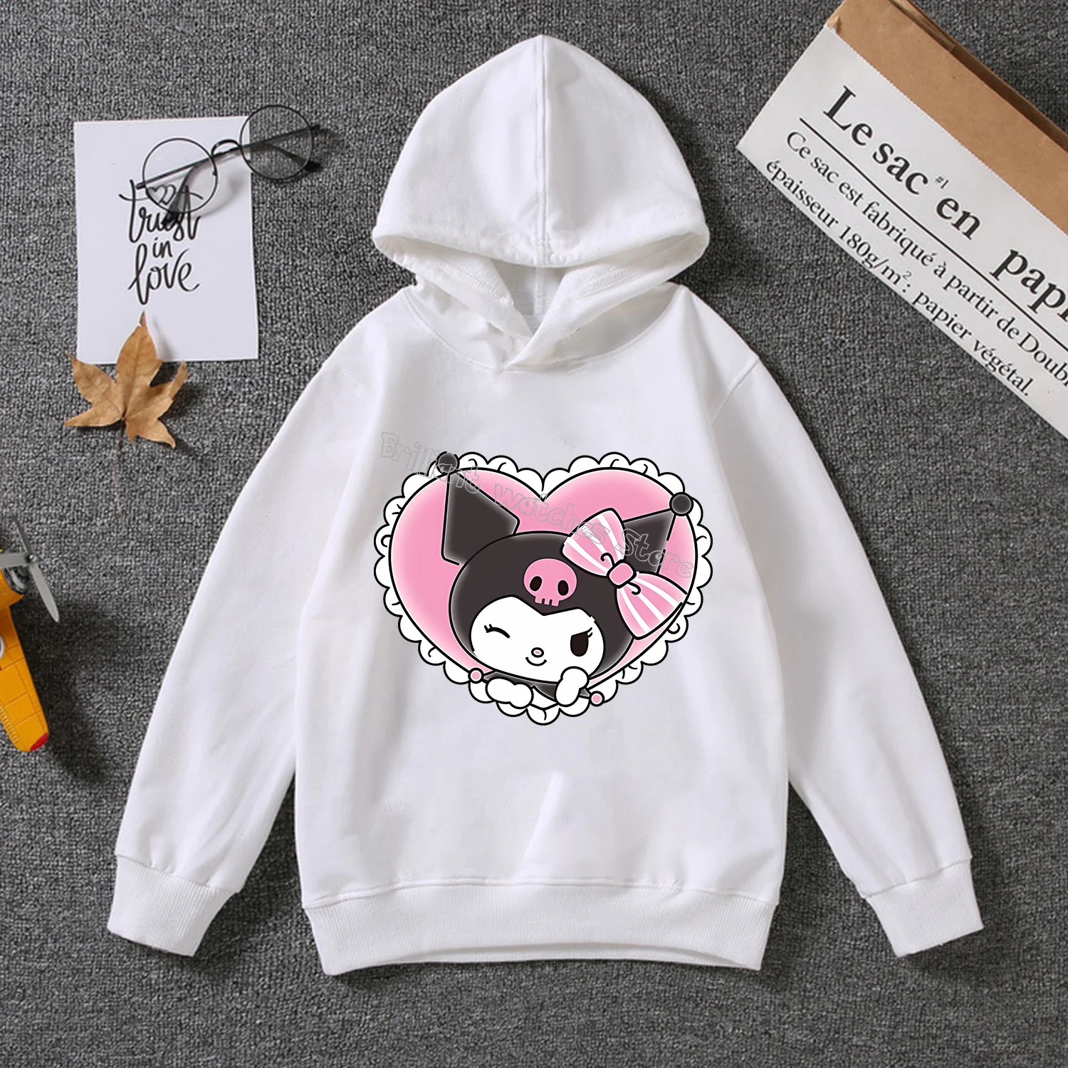 Kuromi Thin Hoodie for Children Cute Sanrio Cartoon Clothing Girls White Clothes Trendy Sweatshirt Fashion Long Sleeve Tops Gift