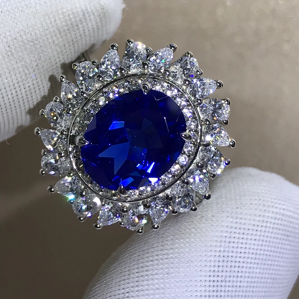 IsRabbit 18K Gold Plated Oval 8*10MM Lab Grown Sapphire Vivid Royal Blue Ring 925 Sterling Silver Luxury Jewelry Drop Shipping