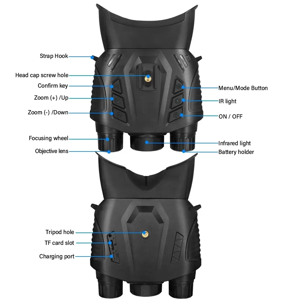 Visione notturna a colori montata sulla testa DT69 WIFI Visione notturna binoculare 2.4 '' 2.5K HD 15MP Controllo APP Batteria 2600mAh per la caccia