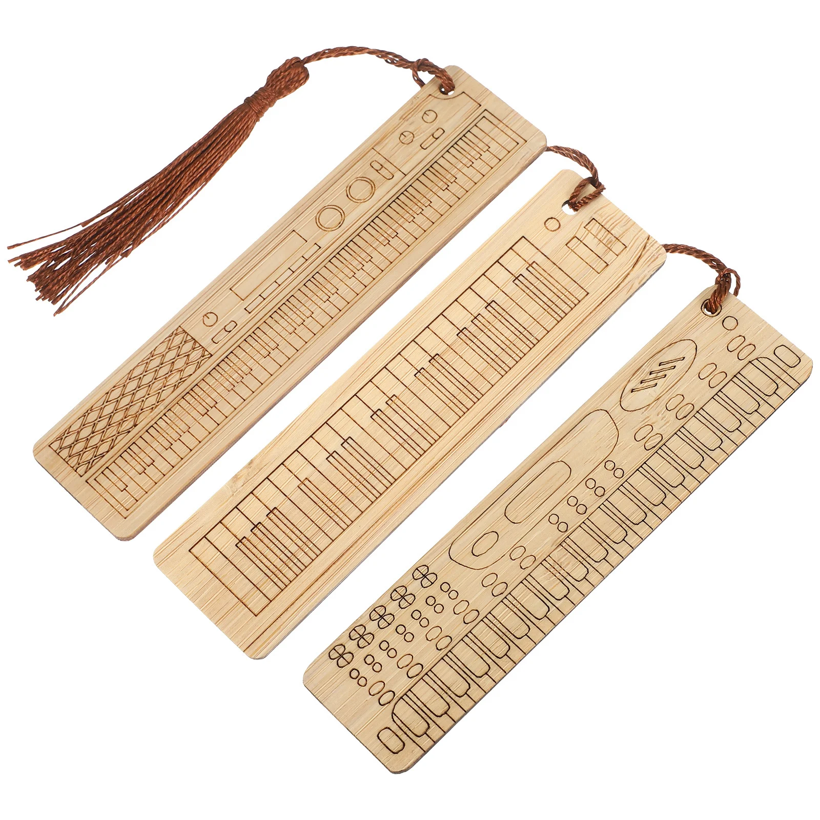 

3Pcs Unique Design Bamboo Bookmarks Electronic Organ Shape Page Markers for Novel Lovers Lightweight Reading Tools Decorative
