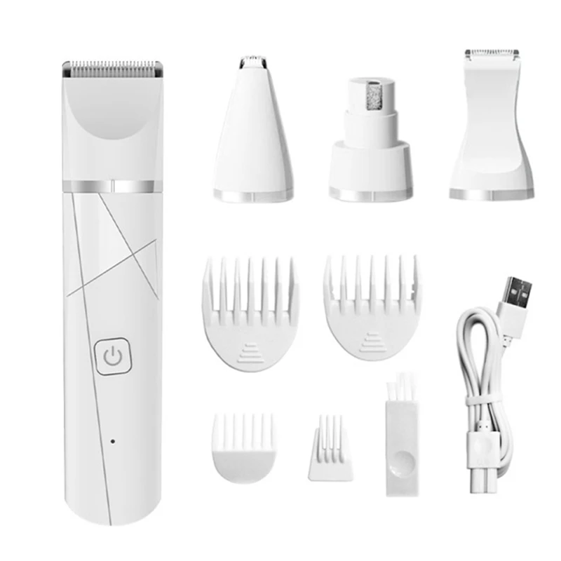 4 In 1 Pet Electric Hair Clipper With 4 Blades Grooming Trimmer Nail Grinder Professional Recharge Haircut For Dogs Cat