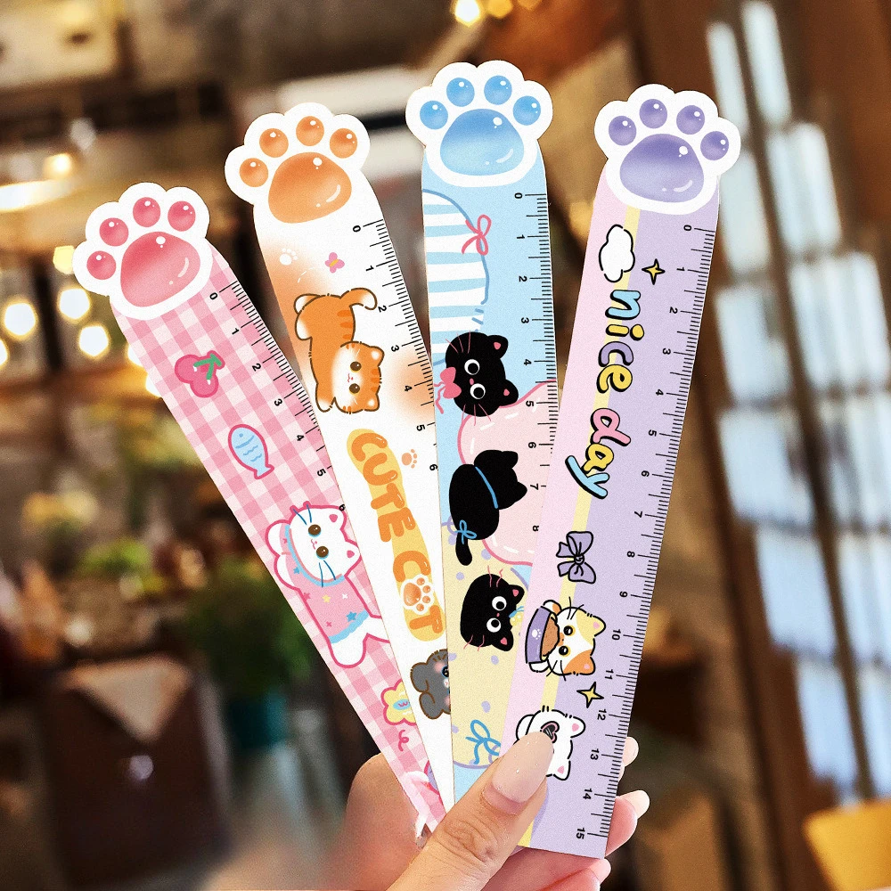 Cute Cat Paw Magnetic Bookmark Ruler 15cm Kawaii Cartoon Page Marker Straight Ruler Student School Stationery Supplies Kids Gift
