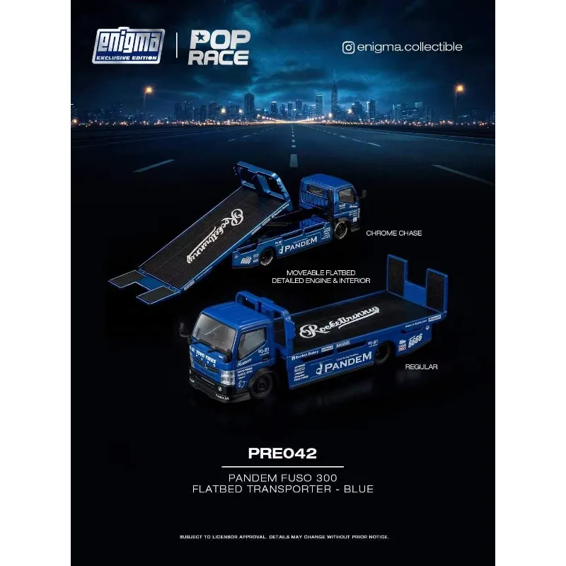 POPRACE 1:64 Flatbed Trailer Model, Pandem Fuso 300, Blister Pack Packaging, Diecast Alloy Collectible Display Vehicle