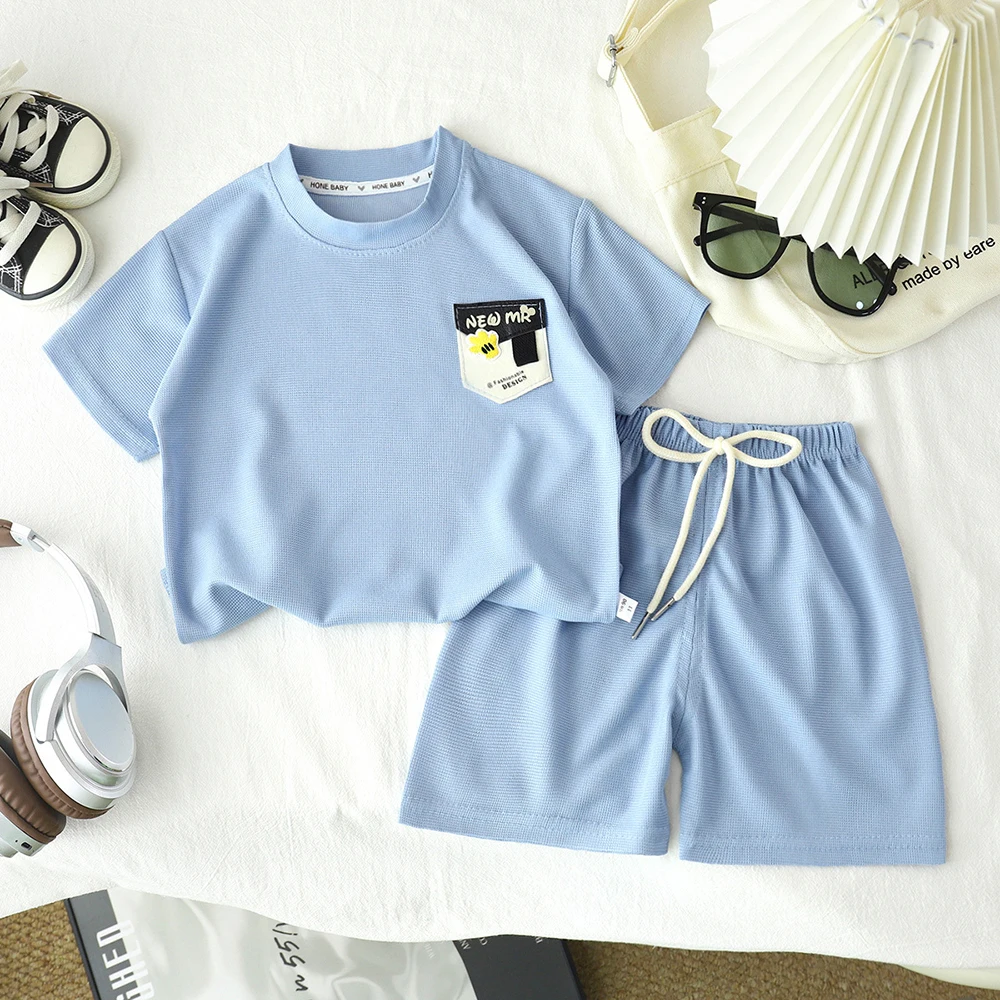 Kids Boys Tracksuit Summer Girls Sports Outfit Casual Loose Solid Short Sleeve T-shirts+Shorts 2Pcs Children Clothes Sets 2026 5