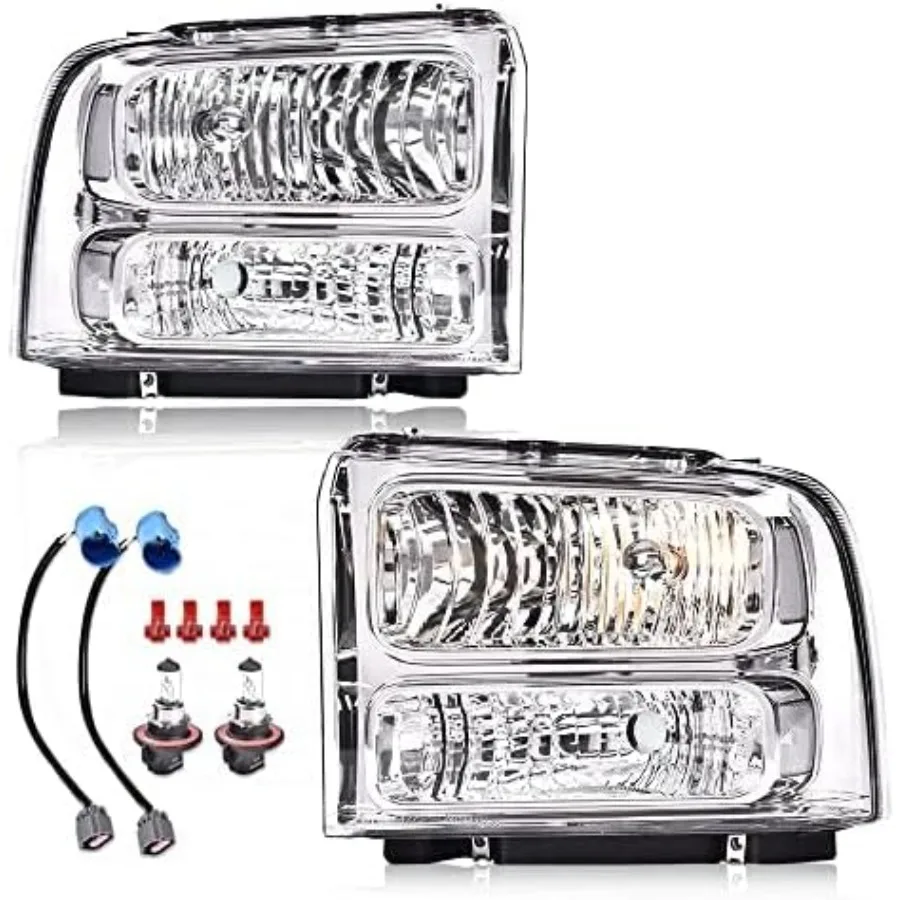 

Фара в сборе, совместимая с 1999-2004 F250 F350 F450 F550 Super Duty Fit 2000-2004 Excursion, фары с прозрачными линзами, хром