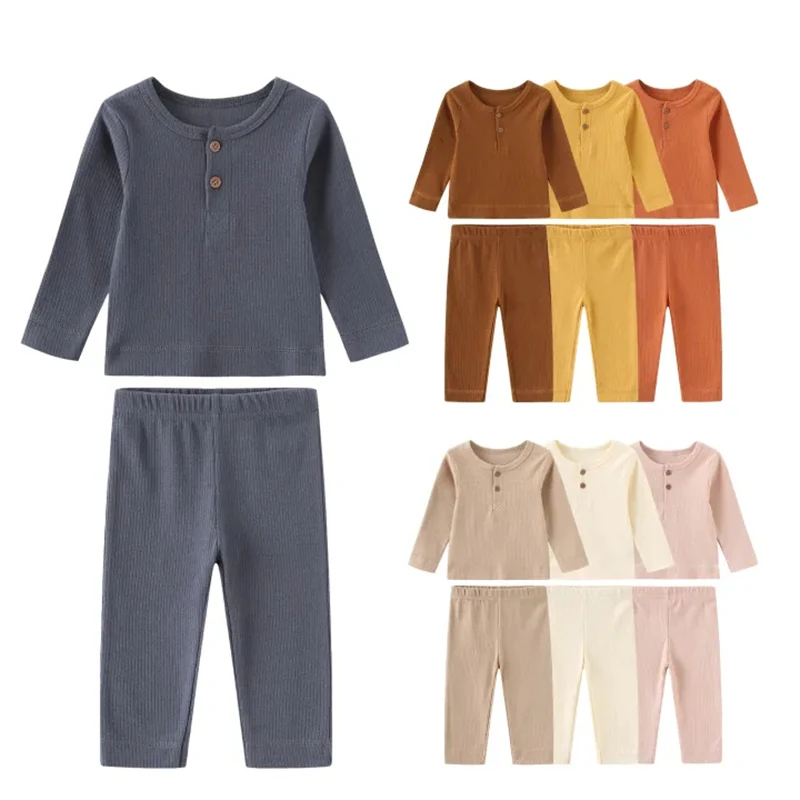 Solid Color 2Pieces Unisex Baby Sets 2023 Cotton Baby Girl Clothes Newborn Tops+Pants Long Sleeve Baby Boy Clothes Spring Autumn