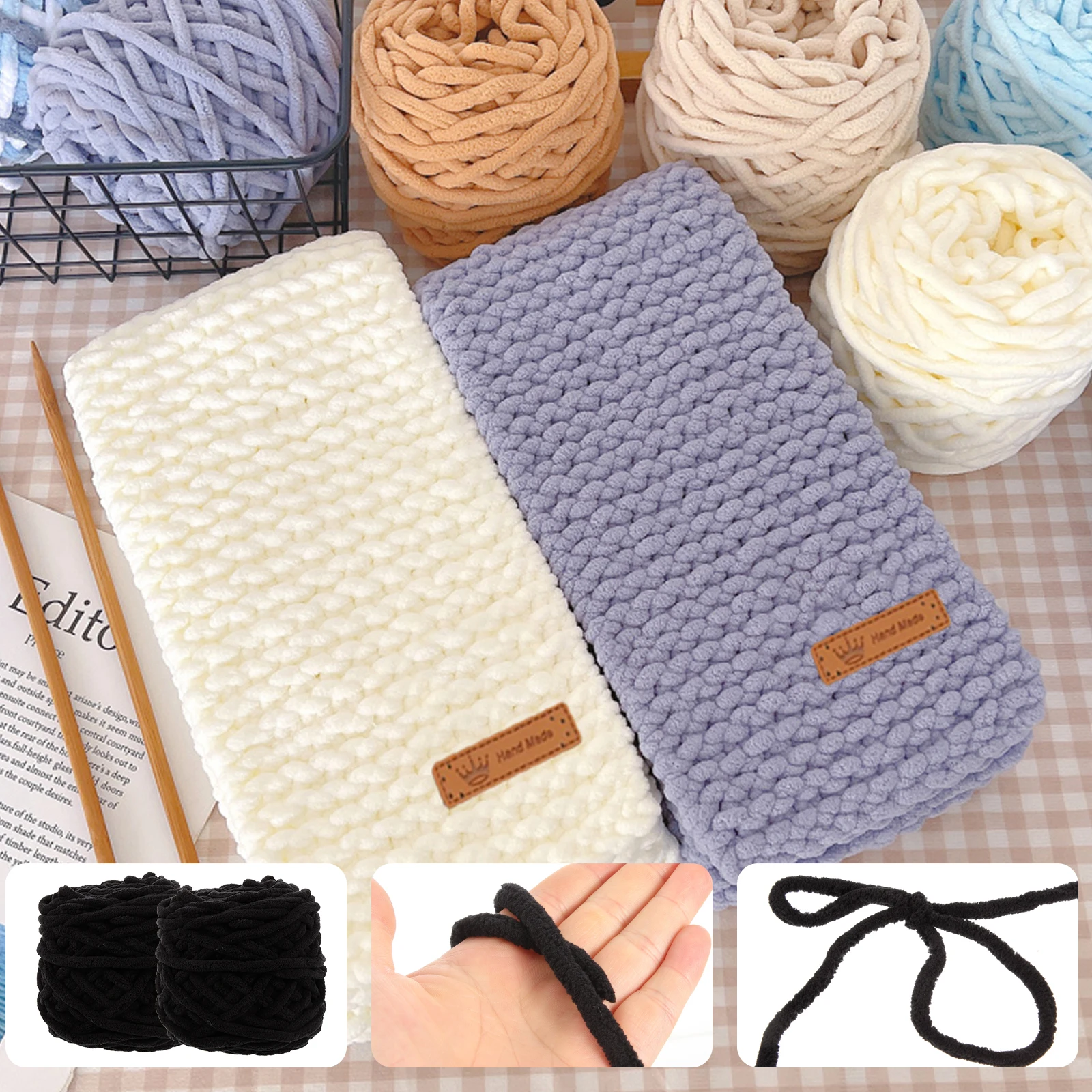 

4 Rolls Thick Wool Knitting Yarn Crochet Thread Chunky Coarse Polyester Safe Gentle Washable Durable H made Supplies