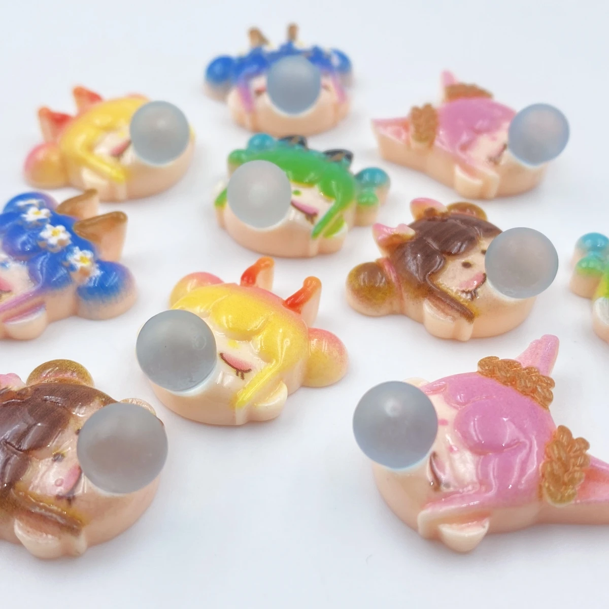 10PCS kawaii Blowing Bubble Girl Flat Back Resin Statue DIY Scrapbook Bow Accessories Home Crafts