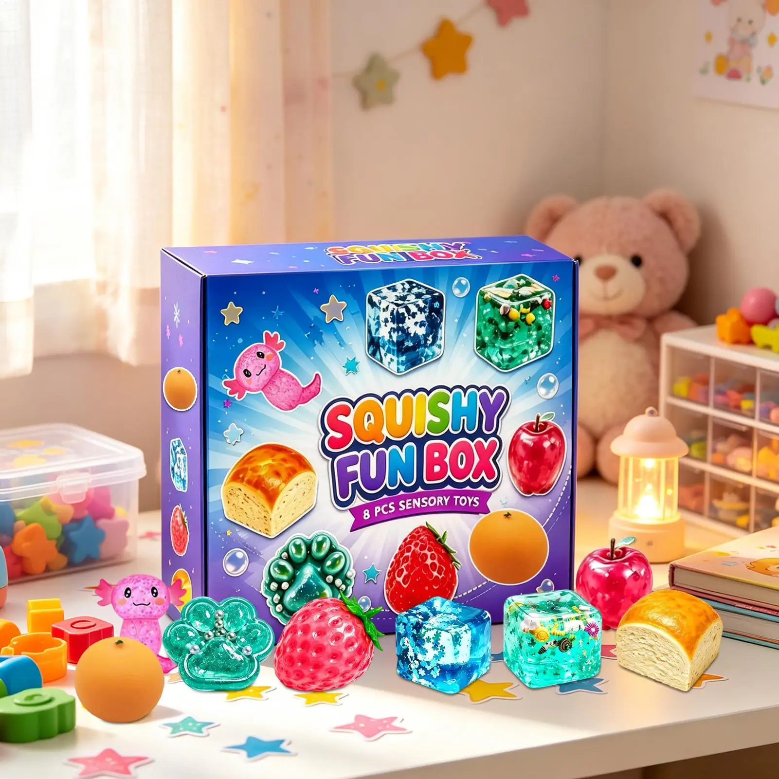 2026 Random Color 8pcs/Box Pvc Maltose-Filled SquishyToy Slow Rising Stress Relief Sensory Fidget Decompressions Blind Box Gift