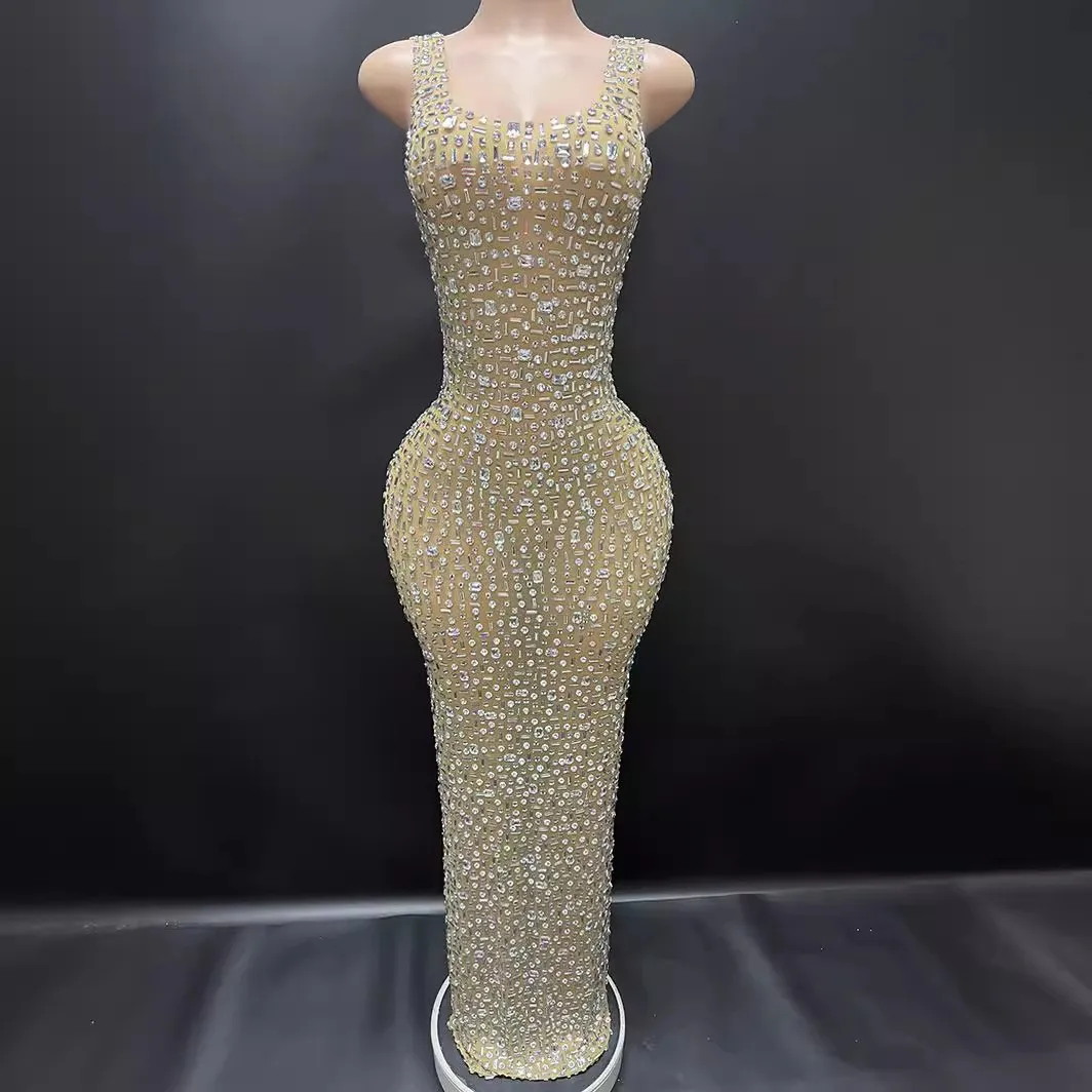 เพชรเต็มรูปแบบเพชร Slim Dress นักร้องโฮสติ้งรุ่น Catwalk จัดเลี้ยงชุดวันเกิด Photo Vestido De Fiesta Grad