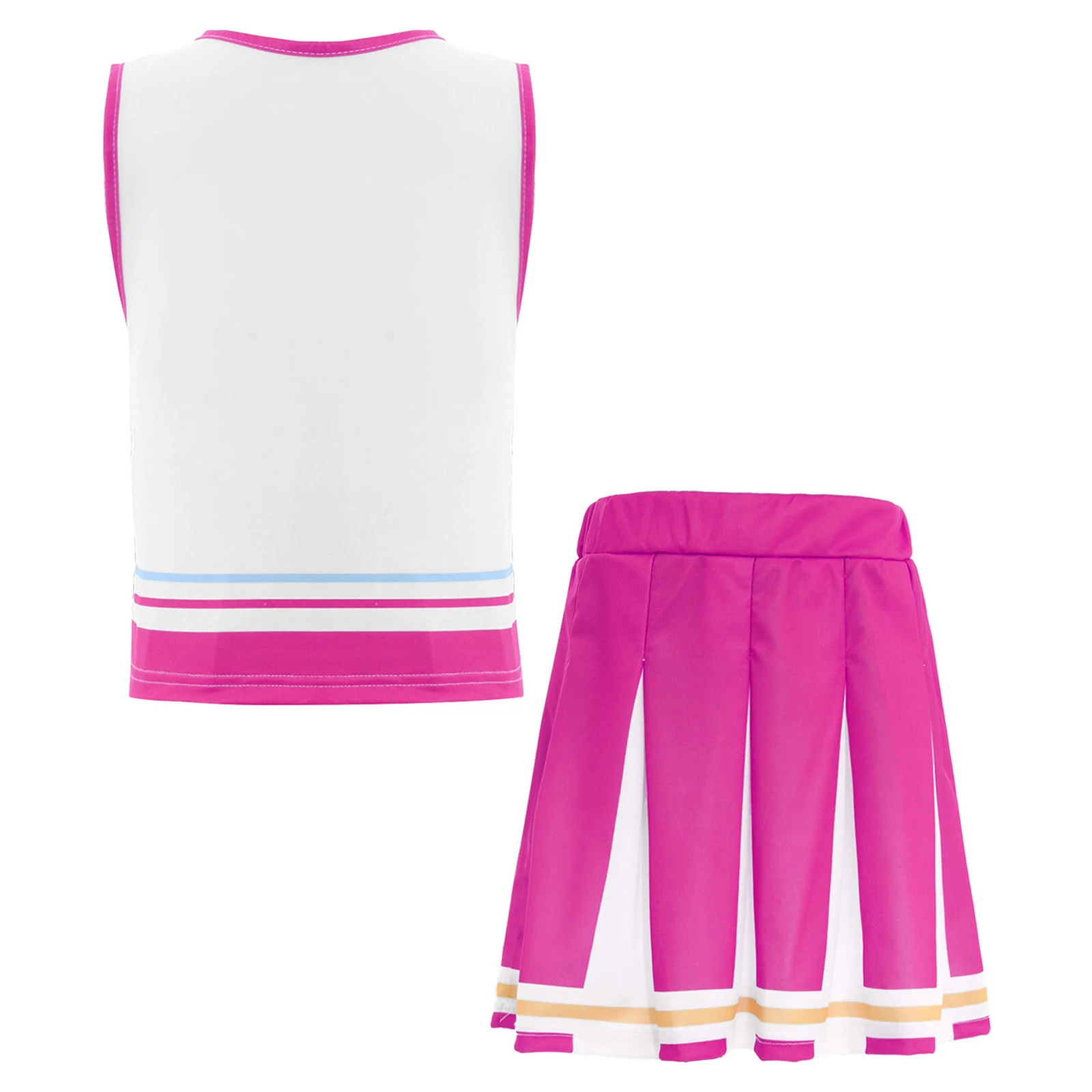 Kostum Cheerleader Anak Perempuan Atasan Bermotif dengan Rok Pinggang Lebar Elastis Seragam Cheerleader Kostum Pertunjukan Panggung