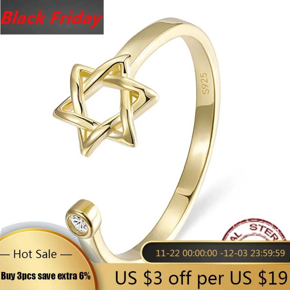 Trumium Star of David Silver 925 Hollow Hexagon Engagement Rings for Women Fashion Open Star Rings Amulet Jewelry Dropshipping