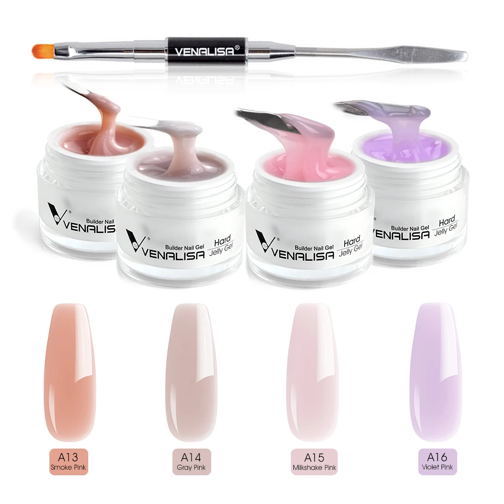 Venalisa-Kit de Gel duro para construcción de uñas, Set de 4 colores con pincel para uñas, pluma para uñas, 15ml