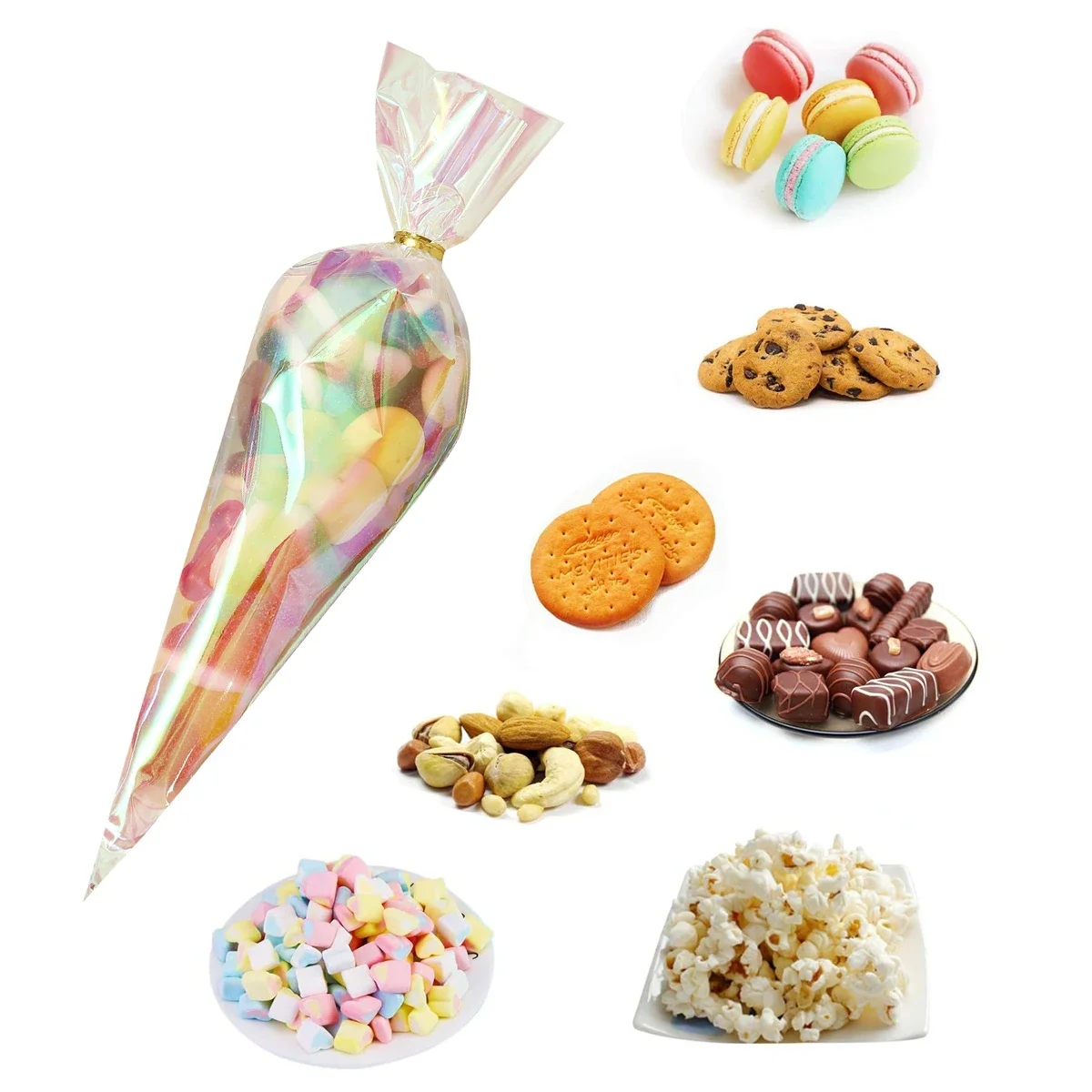 50 stücke Regenbogen Cellophan Geschenkt üten holo graphische Party bevorzugen Taschen für Geschenke, Leckereien und Veranstaltungen-perfekt für Feiertage, Geburtstage – Detail 7